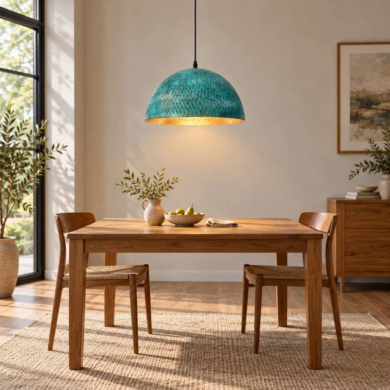Teal Dome Pendant Light — use