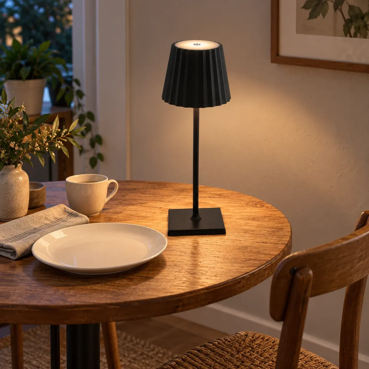 Black Pleated Table Lamp — use