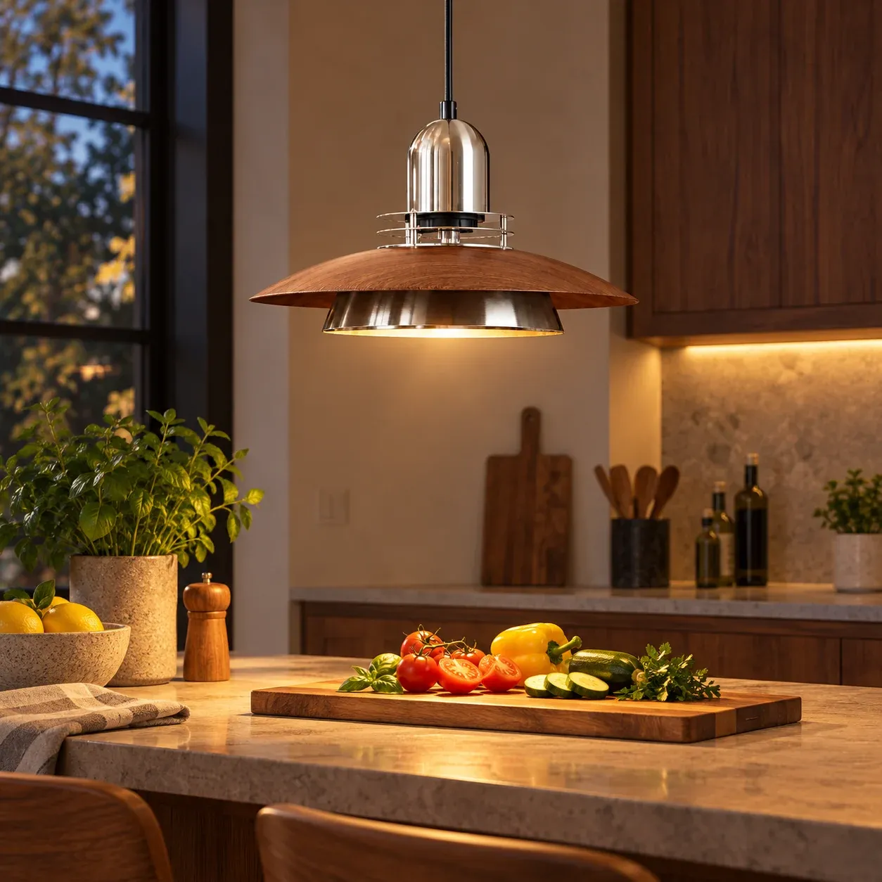 Wood Saucer Pendant Light — use