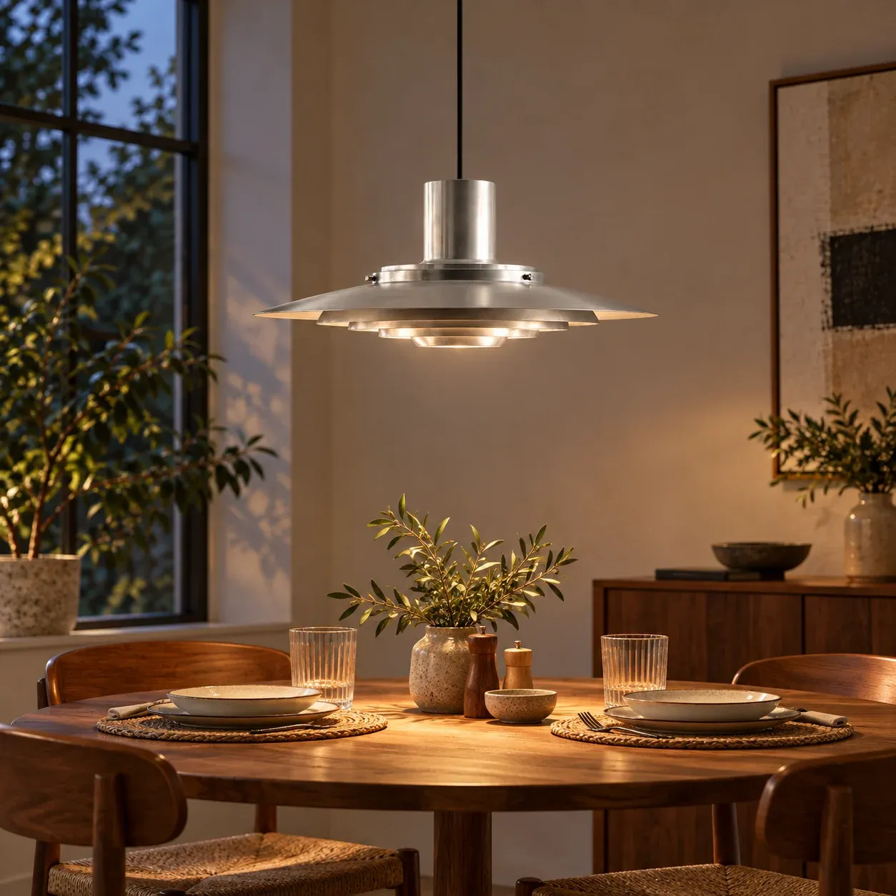 Silver Saucer Pendant Light — use